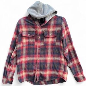 Levi-s Men’s Red & Blue Plaid Hooded Flannel Shirt Jacket Shacket Small